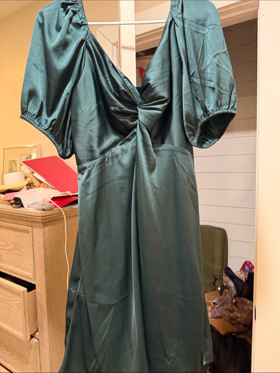 Express Dresses & Skirts - Express Teal Twist-Front Mini Dress with Puff Sleeves